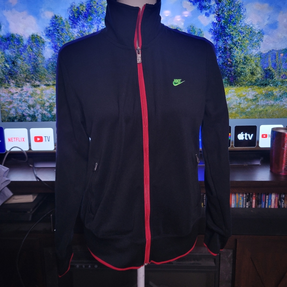 Nike Black Utility Jacket with Red Trim and Green Logo